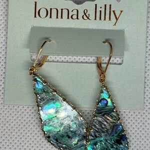 lonna & lilly Iridescent Abalone Teardrop Earrings - Green Blue Gold